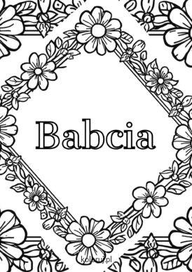 kolorowanka napis Babcia w ramce kwiaty