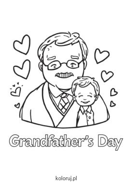 kolorowanka dziadek z chłopcem i napisem Grandfather's Day