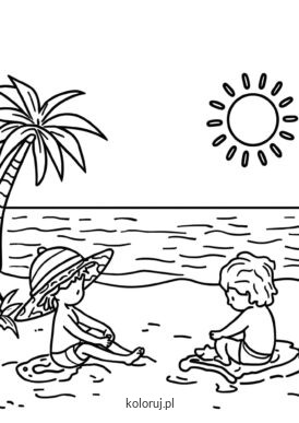 kolorowanka dzieci na plaży przy morzu