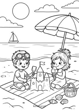 kolorowanka plaża i dzieci do druku