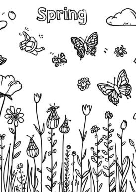 kolorowanka wiosenne kwiaty i motyle