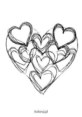 kolorowanka wiele serc tworzące jedno duże serce